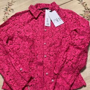 NWT Zara Barbie Pink Floral Lace Blouse Sz XS